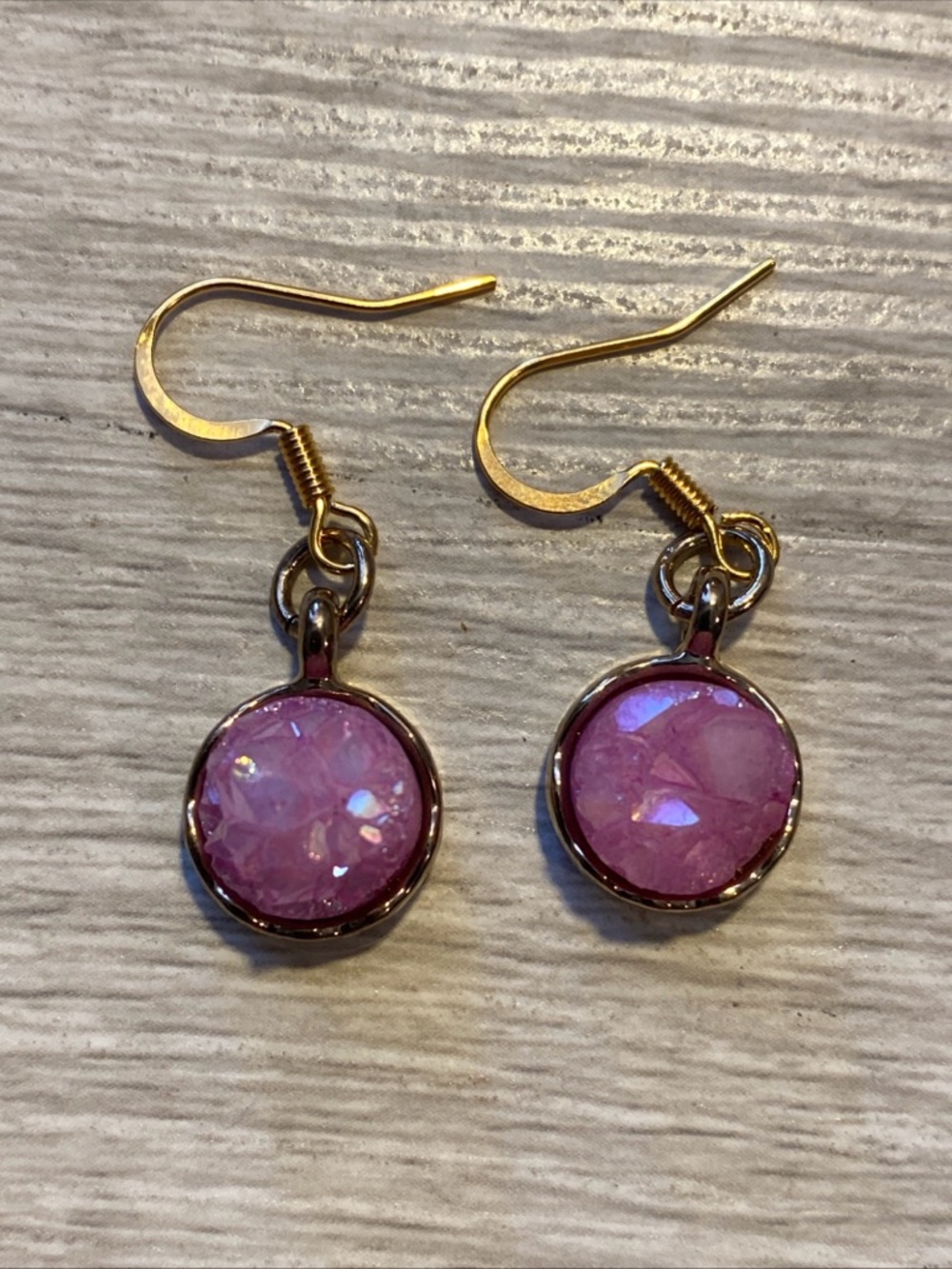 Pink gem earrings with gold accents